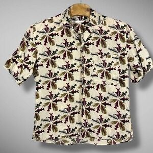 Vintage Perry‎ Ellis Shirt Mens Medium Silk Fish Print Short Sleeve Button Up